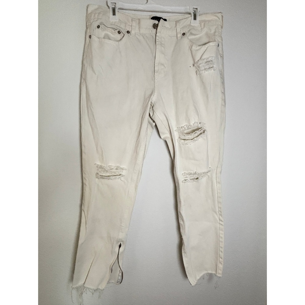 PacSun Stacked Skinny Jeans Mens 34x32 Off White Distressed Zip Ankle Stretch